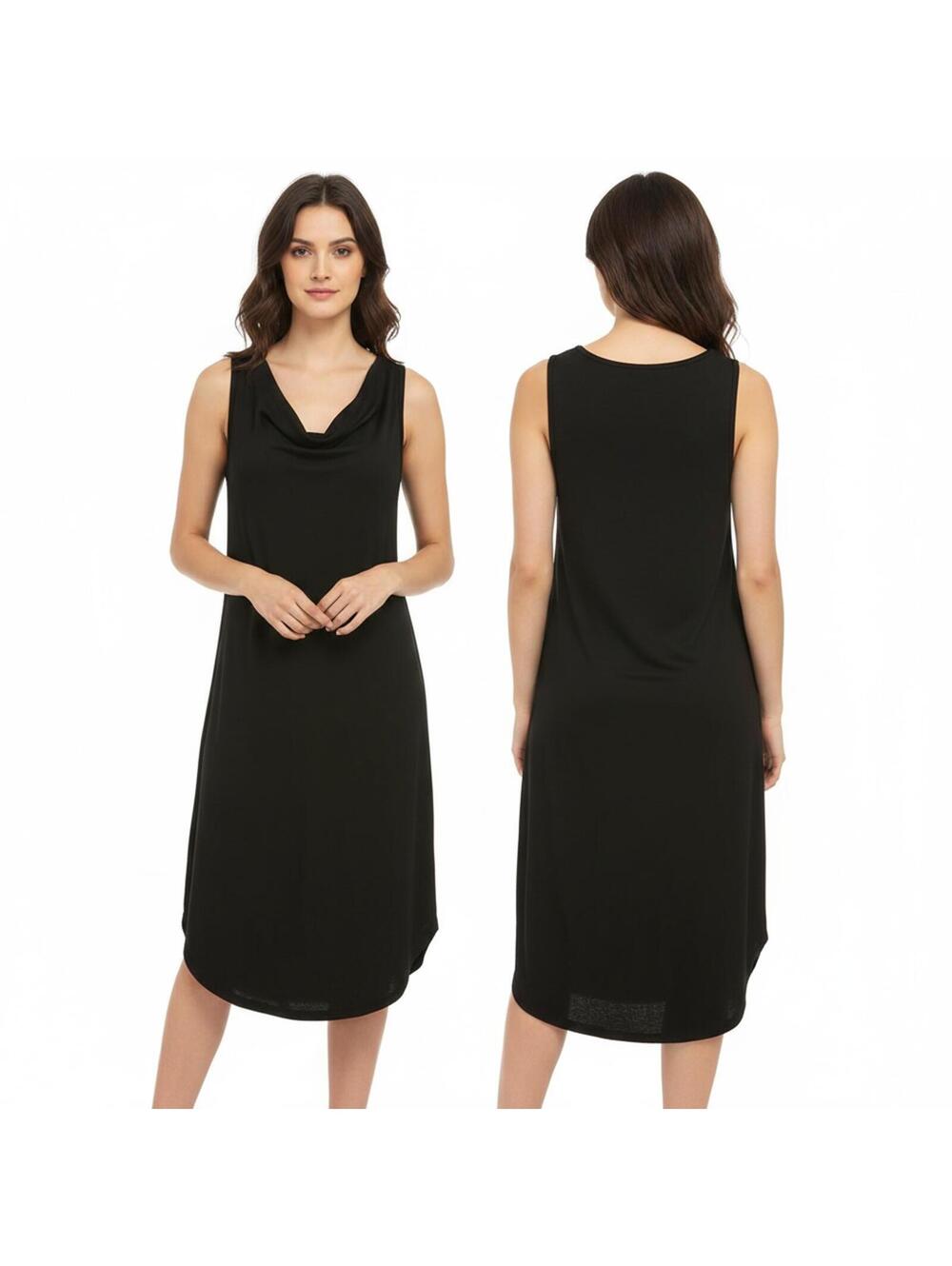 Sleeveless Tank Dress Casual Cowl Neck Comfy Black Dress